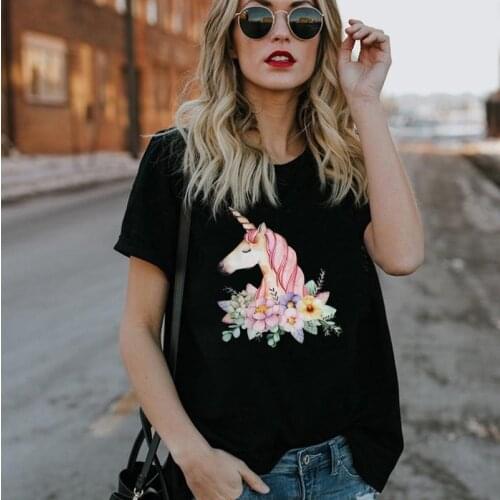 Women T Shirt Cute Cartoon Unicorn Print Tshirt Women Short Sleeve O Neck Loose T-shirt Ladies Causal Tee Shirt Clothes Tops