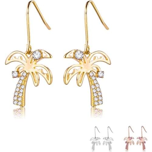 ZEMIOR 925 Sterling Silver For Women Trendy Coconut Tree Drop Earrings 3 Colors Cute Cubic Zirconia Earring Fine Jewelry Gift