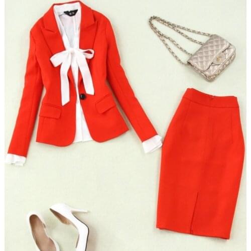 Women Notched Blazer Jackets+split package hip ol pencil skirt Two Piece sets office lady