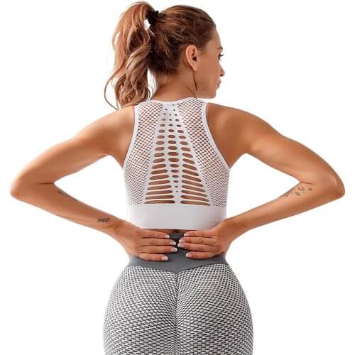 LUKITAS Women Sports Bra Sexy Mesh Brathable Sports Seamless Push Up Female Gym Underwear Nylon Running Nylon Female Yoga Bra