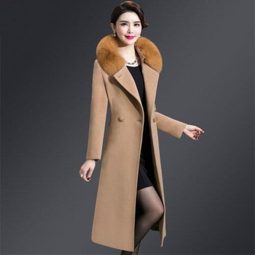 Women 2020 Autumn Winter Long Sleeve Single Button Woolen Coat Female Elegant V-neck Wool Coat Ladies Thick Warm Outwear Y150