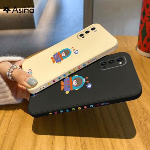 ASINA Liquid Silicone Case For OPPO Reno 6 5 4 3 Pro Cute Cartoon Straight Edge Cover Capa For Realme X7 Find X2 X3 Lite Fundas