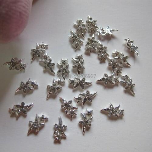 MD-334 10pcs Fancy Crystal Rhinestone Silver Star Fish Deco Metal Charms Metal Deco Charms Nail Art