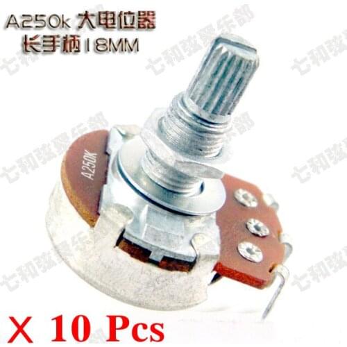 10 Pcs Full Size long Split shaft 18mm A250K ELectric Guitar Bass Volume Tone Pots Potentiometer Guitar part