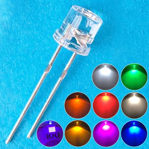 100pcs Min 5mm Flat Top White Red Pink Yellow Blue Wide Angle Light Lamp Diode LED Ultra Bright Bulbs Emitting Diode F5 5mm Lamp