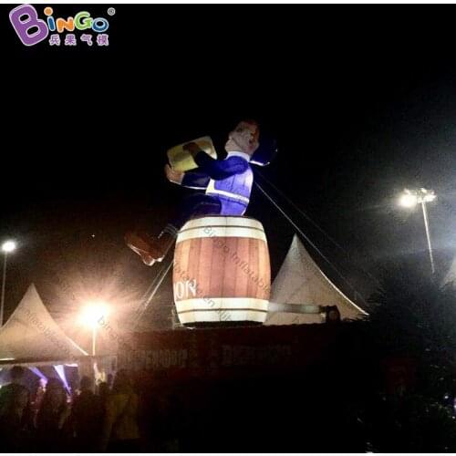 17 feet high LED inflatable barrel with mascot / 5.2m lighting inflatable beer barrel for decoration -toys