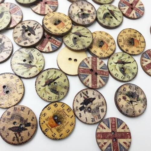 25/50pcs 25mm Clock Wooden Round Shape Buttons Sewing Clothings Handmade DIY Crafts Scrapbooking WB611