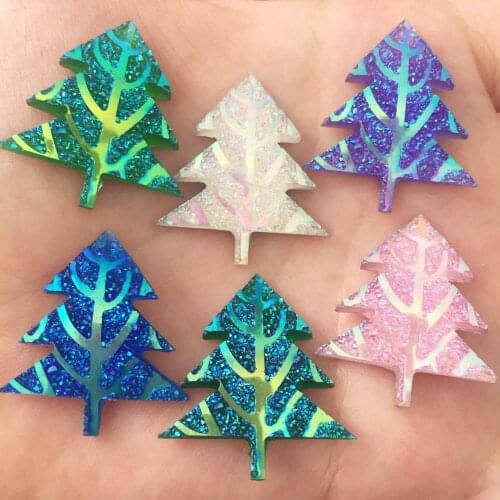30Pcs AB Resin Christmas Tree Flatback Rhinestone Applique DIY Scrapbook Wedding Ornament Crafts SR12