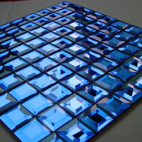 Seamless Blue 5 edges beveled Diamond Mirror Glass Mosaic Tiles for showroom Display cabinet DIY Furniture decorate wall Sticker