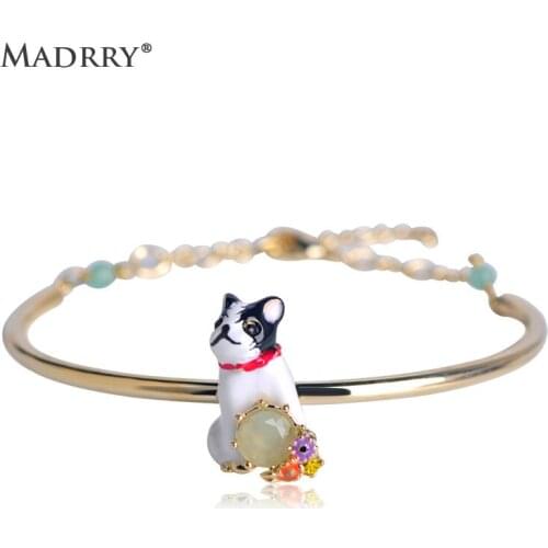 Madrry Dog Shape Bangle Adjustable Opal Enamel Bangles Jewelry For Women Girl Child Holiday Party Hand Decoration Birthday Gifts