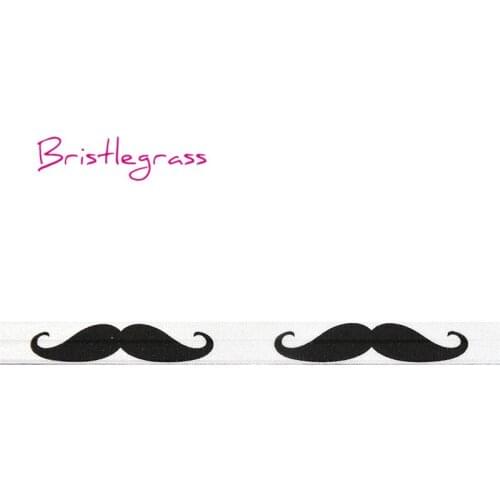 BRISTLEGRASS 100 Yard by Roll 5/8" 15mm Black Mustache Print Fold Over Elastics FOE Spandex Satin Band Headband Dress DIY Sewing