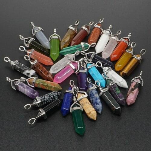 Necklace Pendant Crystal Hexagonal Prism Natural Gem Quartz Bullet Hexagonal Pendulum Reiki Chakra Pendulum Material