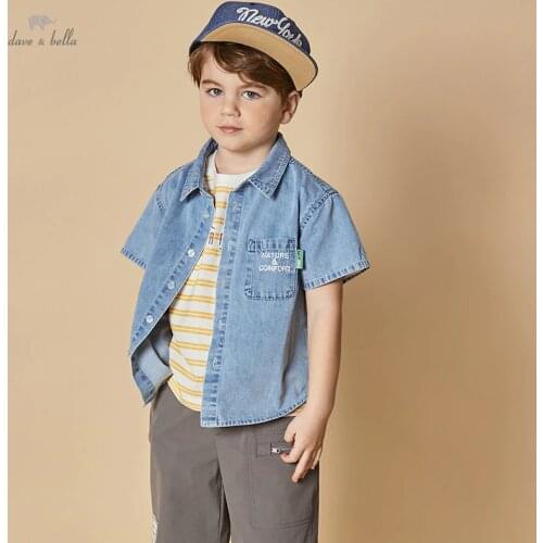 DKY17847 dave bella 5Y-13Y summer kids boys fashion letter pockets shirts casual children boy boutique clothing