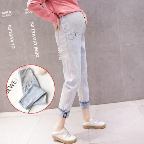 Maternity denim cropped pants stretch pants elastic loose loose stomach lift jeans fashion wild maternity clothes