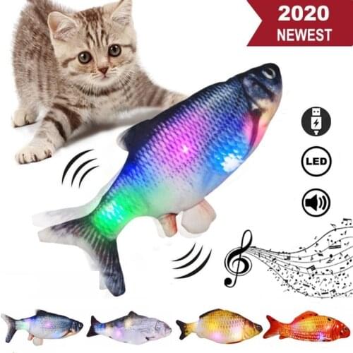 Electric Simulation Fish Cat Toy Interactive Dancing Jumping Moving Floppy Fish With Music Colorful Light Chewing Cat Toy