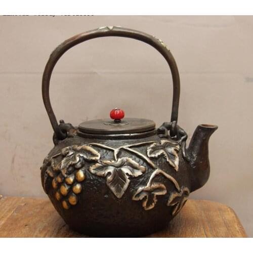 Jepan Technics Iron Silver Gilt Grape Vine Trellis Water Bottle TeaPot Teakettle