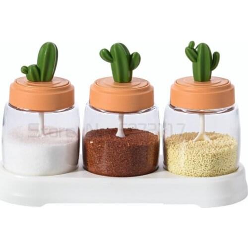 Cactus seasoning box set household combination Kitchen Spoon cover integrated salt monosodium glutamate seasoning can sealed