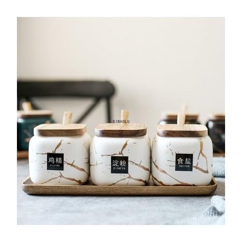 Nordic Creative ceramics gold Marble Seasoning tank set Scrub Home kitchen Salt shaker Storage organization food container