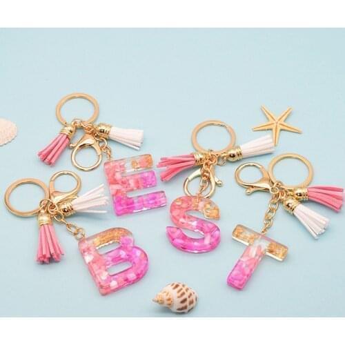 Cute A-Z Initial Keychains Keyrings For Women Men Acrylic Letter Glitter Resin Alphabet Couple Key Ring Chains Bag Accessories