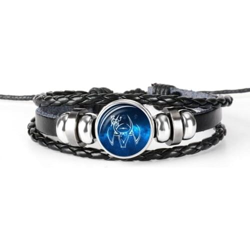 12 Zodiac Constellation Sign Jewelry Glass Dome Taurus Leo Pisces Libra Punk Black Button Braided Leather Bracelet for Men Women