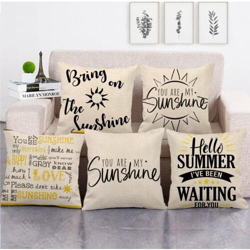 One Side Print Cushion Cover Linen Pillow Cover for Home Sofa Seat Throw Cute Vintage Decoration 45X45cm Sunshine