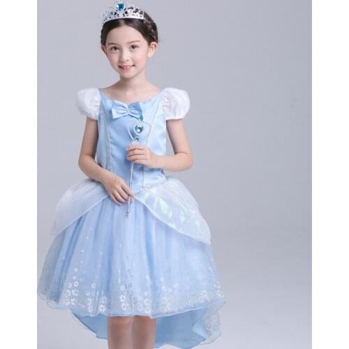 Disney Kids Dresses for Girls Cinderella Princess Dress Christmas Halloween Cosplay Party Childrens Clothing Elegant Bow S775