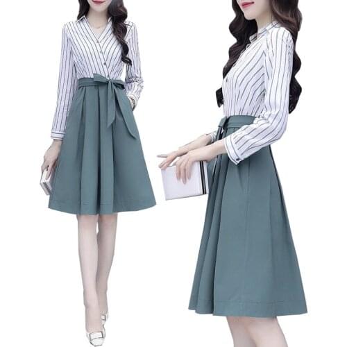 Women Shirt Dress 2021 New Female Spring Autumn Long Sleeve Dresses Ladies Receive Waist French Temperament A-line Dress C886