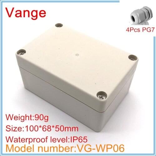 Promotional packs mold made IP65 waterproof ABS plastic junction box with 4pcs PG7 waterproof cable gland 100*68*50mm