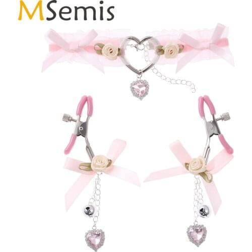 Sex Toys Kit for Women Porno Metal Nipple Clamps with Diamond Pendant Lace Collar Couples Games Cosplay Restraints Sexual Toys