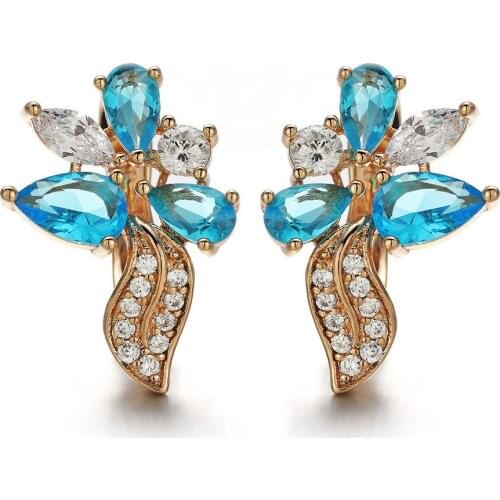 Harong Copper Natural Zirconia Gold Plated Stud Earrings Party Punk Jewelry Rhinestone Earring Blue for Women Gift High Quality