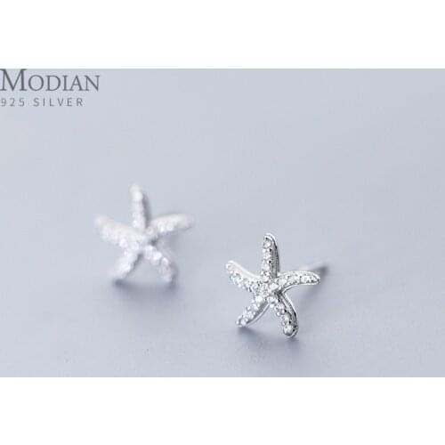 Modian Cute Little Starfish Stud Earring for Women 925 Sterling Silver Shiny Zircon Wedding Engagement Statement Fine Jewelry