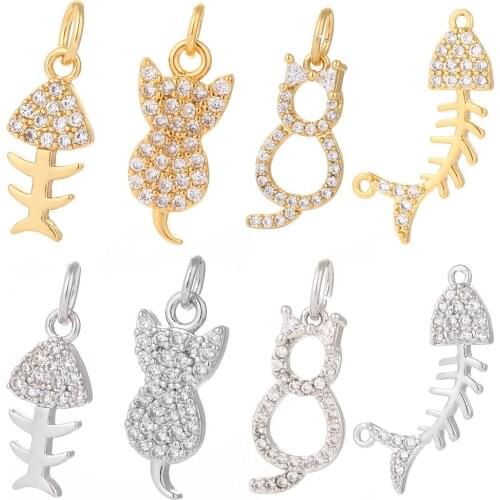 Charm Charms for Jewelry Making Supplies Gold Fish Cat Star Diy Earring Bracelet Necklace Metal Copper CZ Zircon Accessories