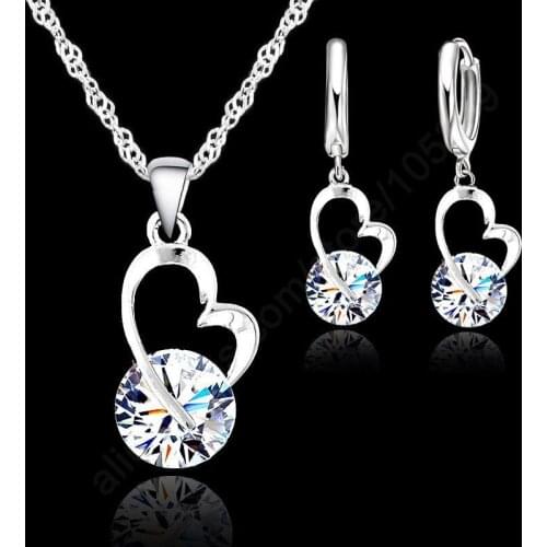 Fast Shipping New Jewelry Shinning CZ Jewelry Set 925 Sterling Silver CZ Necklace+ Dangle/Hoop Earrings Jewelry Sets