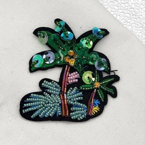 Green plants Beaded Patch for Clothing Sewing on Beading Appliques Clothes Patches Shoes Craft DIY Accessories