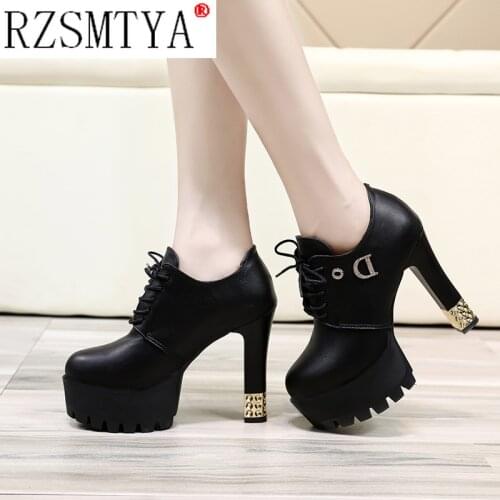 Sexy Ultra High Heels Shoes Female Fashion Round Toe Motorcycle Boots Thick Heel Platform Women Shoes Ankle Boots