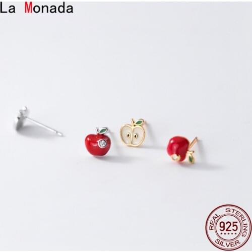 La Monada Fashion Women Silver Earrings Stud Cute Fruit Apple Trend Silver 925 Jewelry Woman Earrings For Women Silver 925 Girls