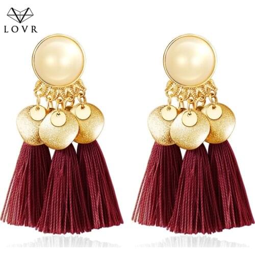 LOVR 2019 Bohemian Ethnic Tassel Drop Earrings for Women Lady Madam Fashion Vintage Long Fringe Dangle Women Earrings Jewelry