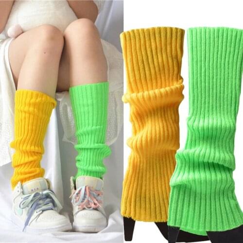 2021 Winter Women Candy Color Knit Leg Warmers Loose Fashion Style Boot Knee High Boot Stockings Lolita Leggings Warm Boots