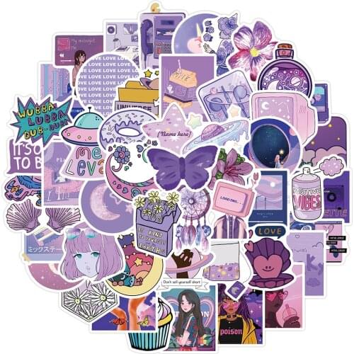 10/30/50pcs Vsco Girl Cute Ins Purple Stickers Aesthetic Decals Laptop Phone Skateboard Car Cartoon Sticker Decorative Kids Toys