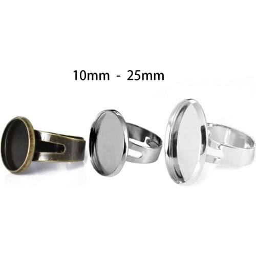 20pcs silver Plated Adjustable Blank Base Ring Setting With 12mm-25mm Bezel Tray For Glass Cabochon DIY Jewelry