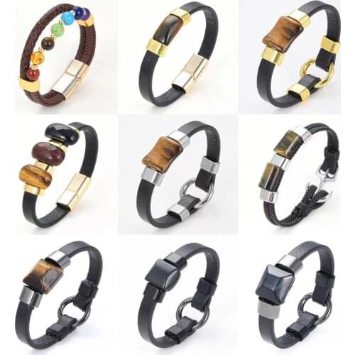 2021 new high quality mens charm volcanic woven leather rope bracelet 19, 21, 23cm gold buckle multiple women