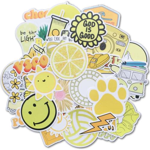 50 Pcs Yellow Vsco Stickers for Hydro Flask Trendy Aesthetic Sticker for Teen Girls Stuff Scrunchies Laptop Water Bottle Decals
