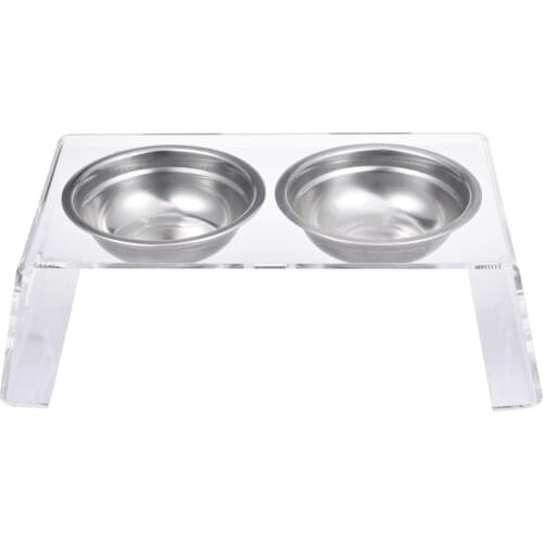 Acrylic Pet Feeder Elevated Set Stainless Steel Dog Cat Food And Water Bowls With Transparent Stand 2 In 1 Pet Food Dispenser