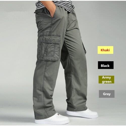 Men Cargo Pants Man Overall Loose Working Trousers Military Army Green Plus Size 4XL 5XL 6XL Workman Khaki Long Baggy Pants
