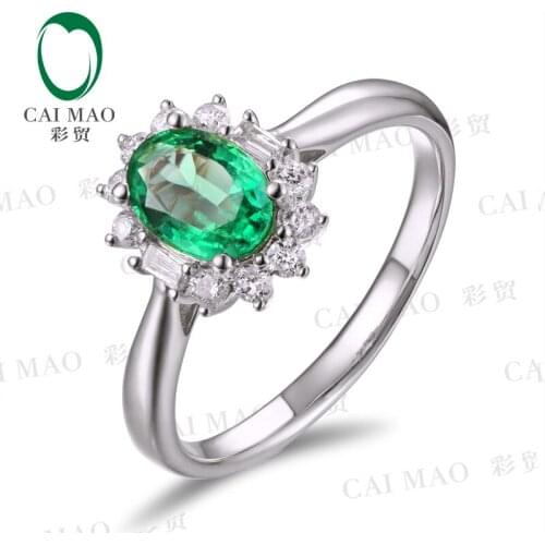 CaiMao 0.80ct Natural Emerald 18KT/750 Gold 0.28ct Full Cut Diamond Engagement Ring Jewelry Gemstone