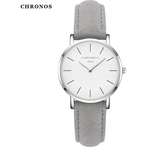 CHRONOS Women Watch Ladies Leather Sewing Side Suede Buckle Belt Simple Water Resistant Alloy Dial Wristwatch CH26