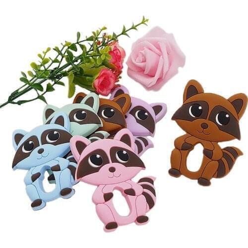 Chenkai 10PCS Silicone Raccoon Teether Smoothing Cartoon Pacifier For Baby Sensory Nursing Necklace Bracelet Jewelry Accessories