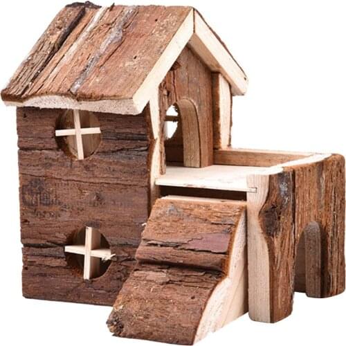 Hamster Wooden House Double Layers Hideout Hut for Dwarf Mouse Rat Gerbil