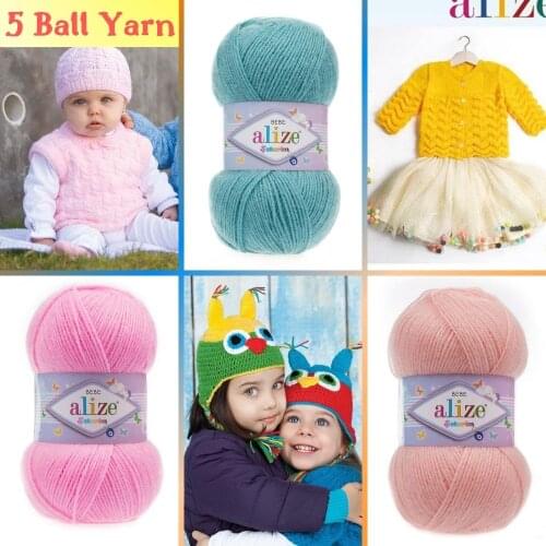 Baby Knitted Yarn (5 Ball) 320 Meters(100gr) -58 Color-Hand Knitting Yarn Ball Scarf-Alize Sugar Bebe - Made In Turkey -Scarf