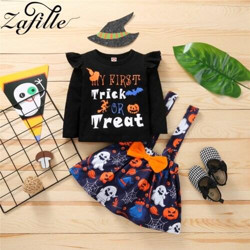 ZAFILLE Kids Halloween Costume For Girls My First Trick Or Treat Top T-shirt and Suspender Skirts Party Girl Halloween Dress